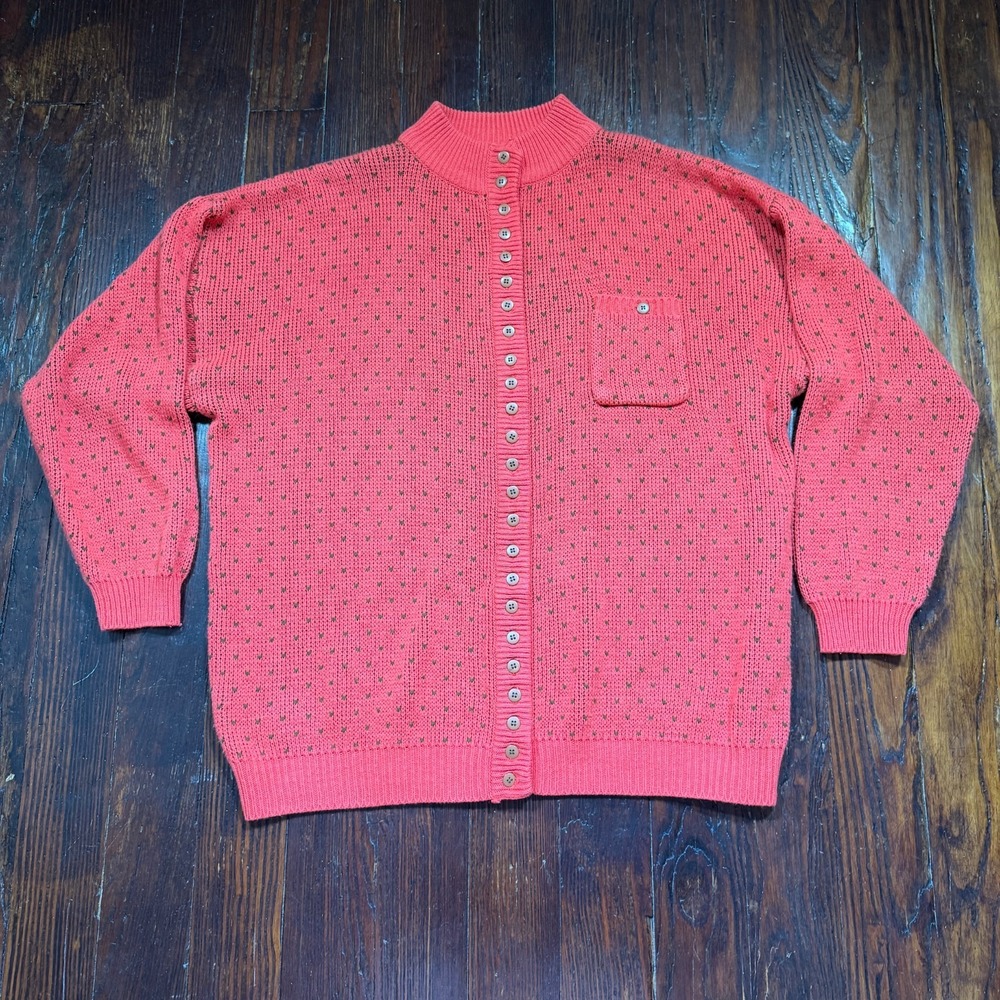 Vintage‎ Venezia Sweater Womens 2XL Red Birdseye Cardigan Grandma Cottagecore